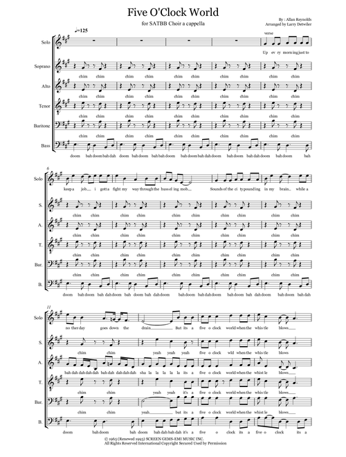 Five O'clock World (Arr. Larry Detwiler) - Hal Ketchum (Choral, 5-Part)