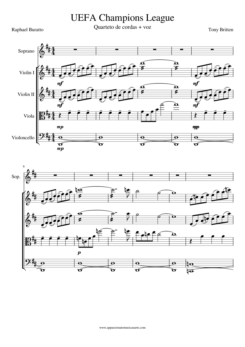 UEFA Champions Sheet for Soprano, Viola, Cello (Mixed Quintet) | Musescore.com