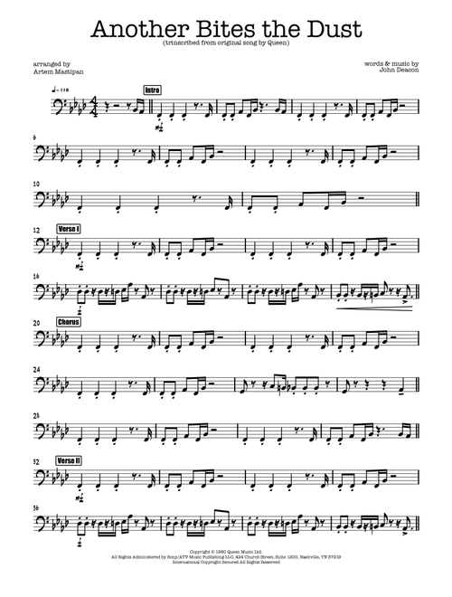 Another One Bites The Dust (Arr. Artem Mastipan) - Queen (Bass Guitar (without TAB))