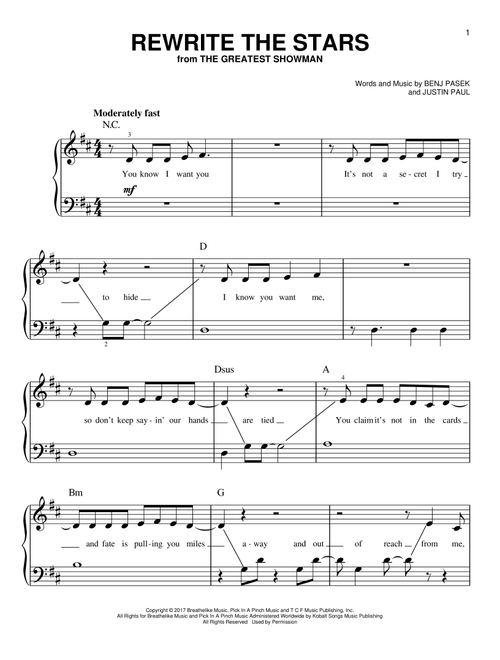 Rewrite The Stars (from The Greatest Showman) - Pasek & Paul, Zac Efron & Zendaya (Very Easy Piano)