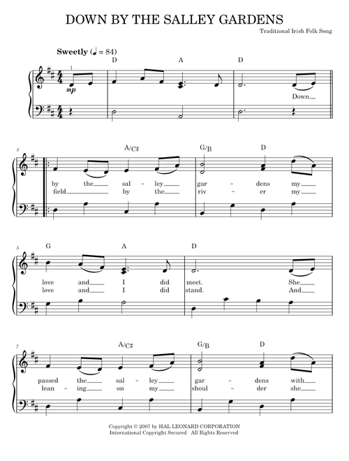 Down By The Sally Gardens - Irish Folksong (Easy Piano)
