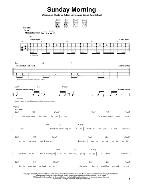 Sunday Morning - Maroon5 (Guitar Lead Sheet)