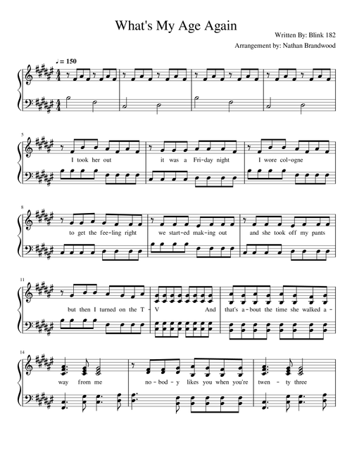 What's My Age Again? (Arr. Nathan Brandwood) - Blink 182 (Piano Solo)