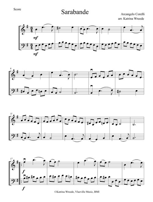 Corelli Sarabande for Violin and Cello (Arr. Katrina Wreede) - Archangelo Corelli (Instrumental Duet)