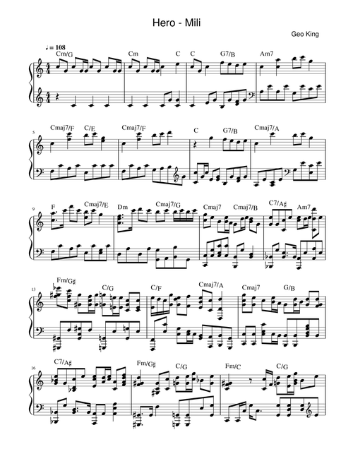 Hero (Arr. Gregory King) - Mili (Easy Piano)