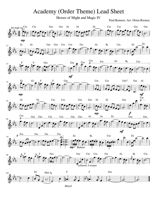 Order Theme (Academy) - Heroes of Might and Magic IV - LEAD SHEET