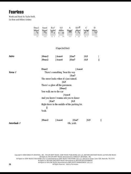 Fearless - Taylor Swift (Guitar Chords-Lyrics)