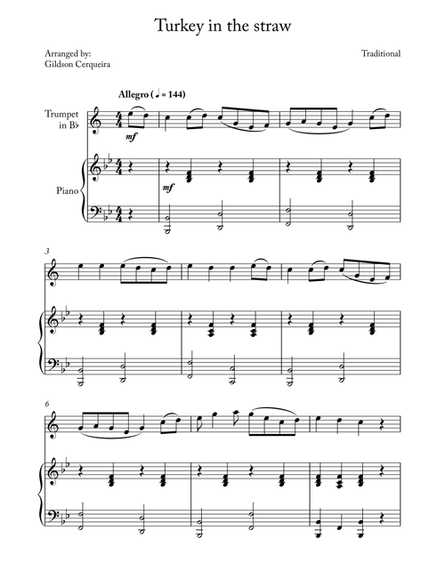 Turkey in the straw (Arr. Gildson Cerqueira) - Traditional (Trumpet and Piano)