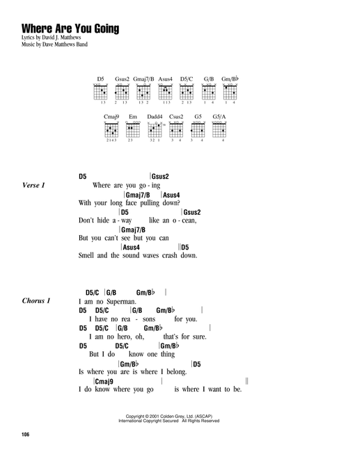 Where Are You Going - Dave Matthews Band (Guitar Chords-Lyrics)