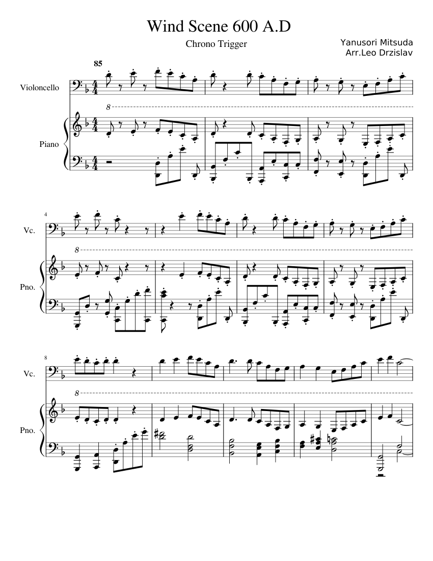 Chrono Trigger-Wind Scene Sheet Music for Piano, Cello (Mixed Duet
