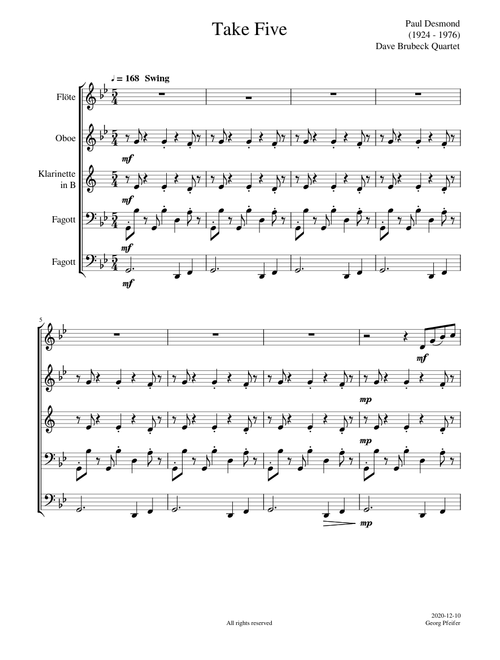 Paul Desmond , Dave Brubeck: Take Five - Woodwind Quintet