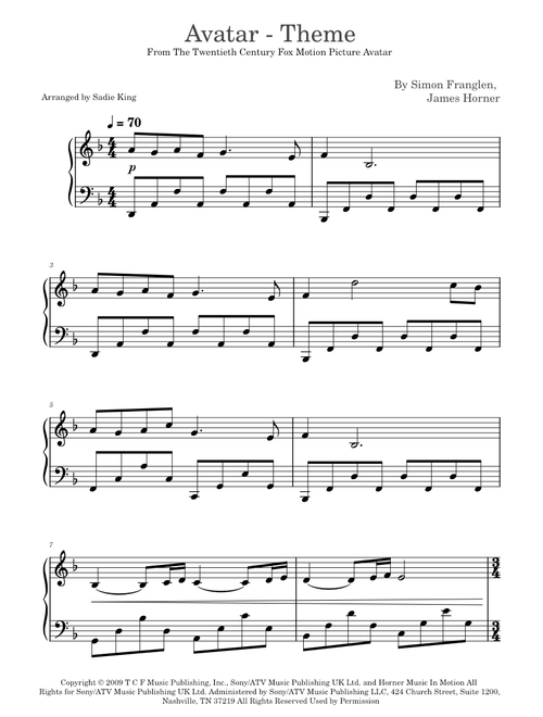 Avatar - Main Theme – Easy Piano