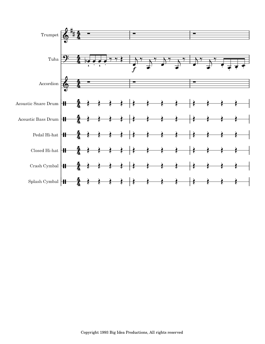 Veggie Tales - Theme Song Sheet Music for Piano, Accordion, Tuba, Crash ...