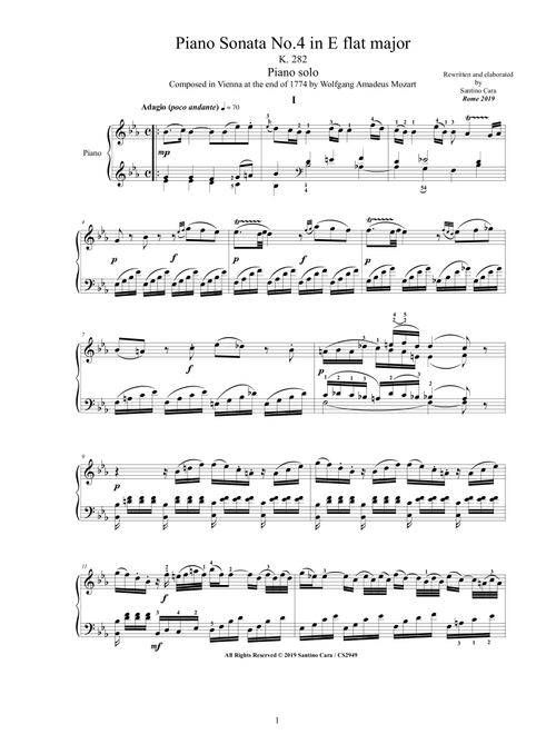 Mozart - Piano Sonata No.4 in E flat major K 282 - Complete score (Arr. Santino Cara) - Mozart Wolfgang Amadeus (Piano Solo)