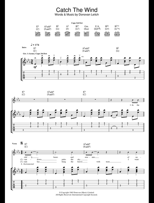 Catch The Wind - Donovan (Guitar Tab)