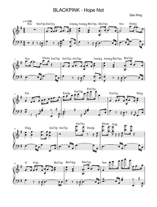 Hope Not (Arr. Gregory King) - BLACKPINK (Easy Piano)