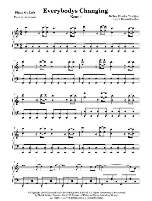 Everybody's Changing (Arr. Piano Go Life) - Keane (Piano Solo)