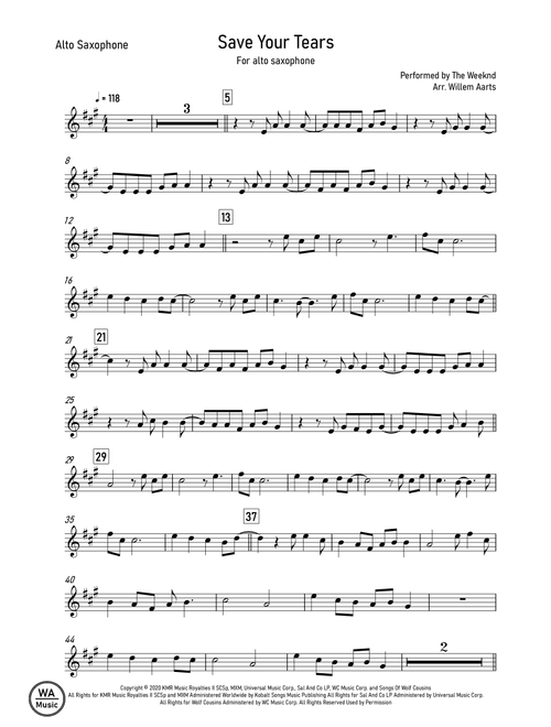 Save Your Tears (Arr. Willem Aarts) - The Weeknd (Alto Sax Solo)