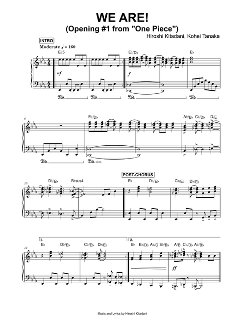 We Are! (Opening #1 from One Piece) - Hiroshi Kitadani, Kohei Tanaka (Piano Solo)