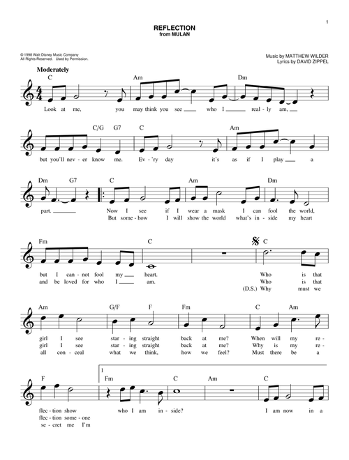 Reflection (Pop Version) (from Mulan) - Christina Aguilera (Easy Lead Sheet - Fake Book)
