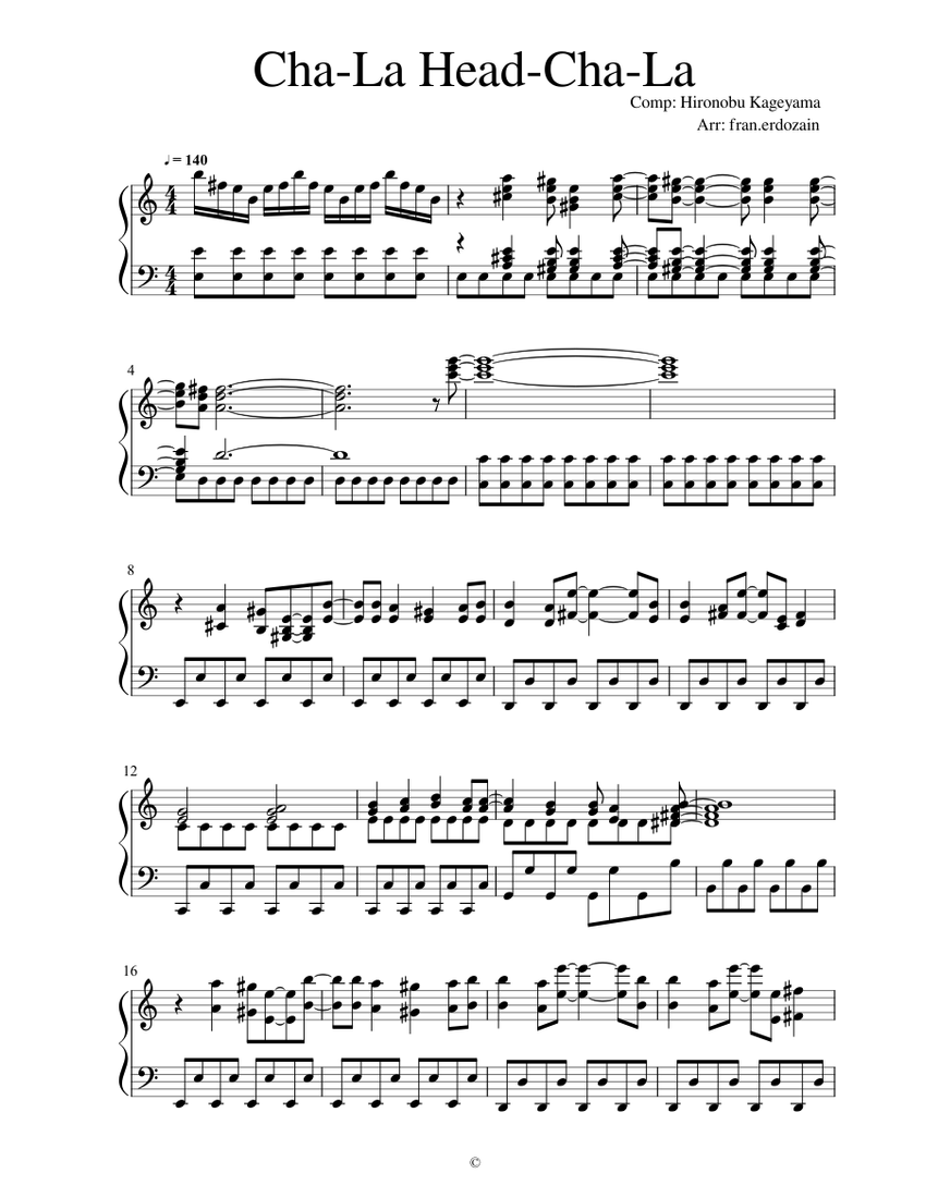 Dragon Ball Z ChaLa HeadChaLa Sheet music for Piano (Solo