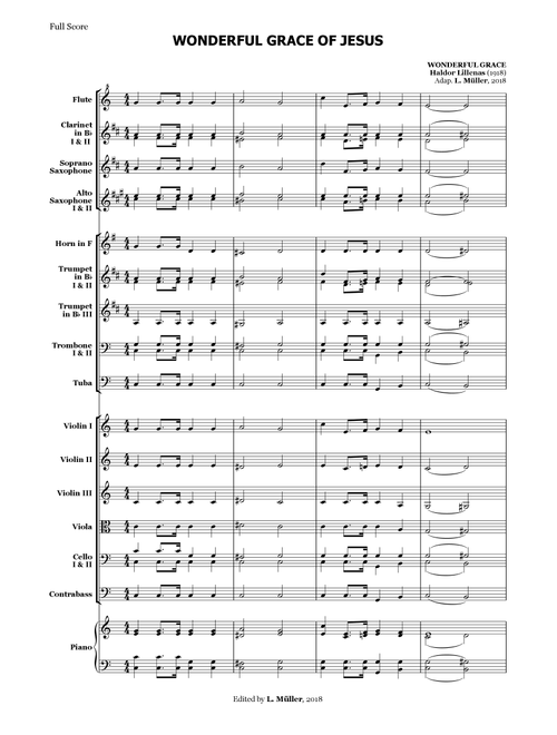 Wonderfull Grace of Jesus - for Beginner Orchestra. (Arr. L. Müller) - Haldor Lillenas (Large Ensemble)