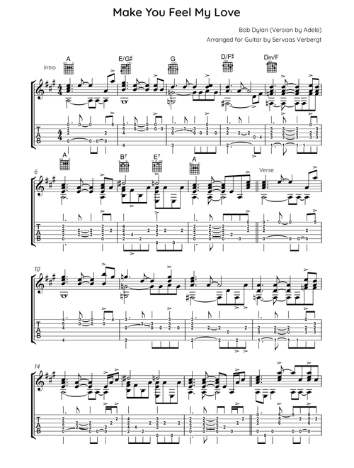 Make You Feel My Love (Arr. Servaas Verbergt) - Bob Dylan (Guitar Tab)