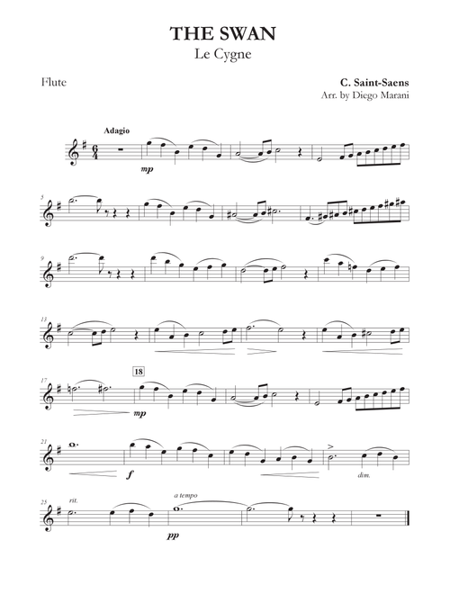 The Swan from "The Carnival of the Animals" for Flute and Piano (Arr. Diego Marani) - Camille Saint-Saens (Flute and Piano)