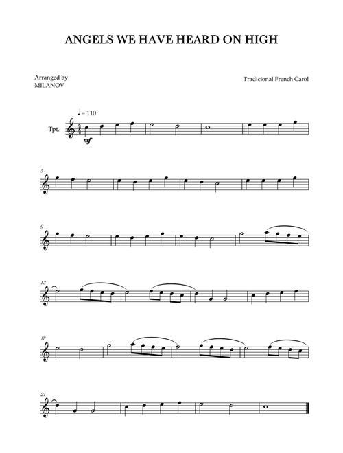 Angels We Have Heard on High | Christmas song | trumpet | easy beginner (Arr. Milanov) - Tradicional French Carol (Trumpet Solo)