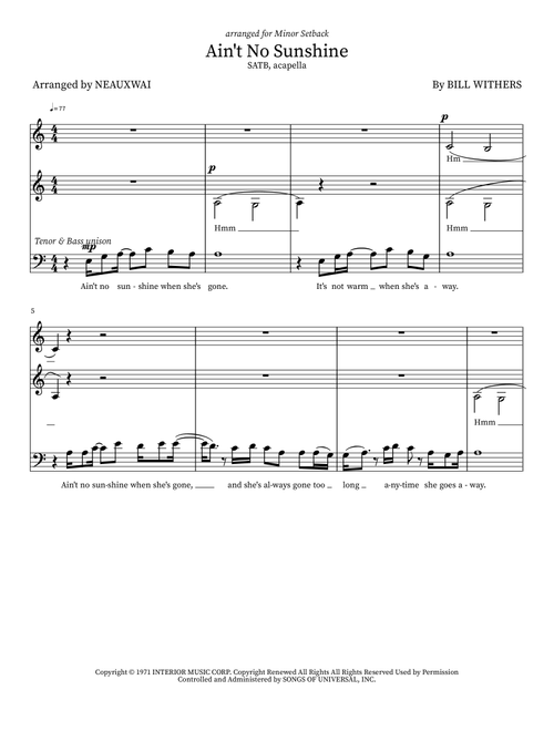 Ain't No Sunshine (Arr. NEAUXWAI) - Kris Allen (Choral, SATB)