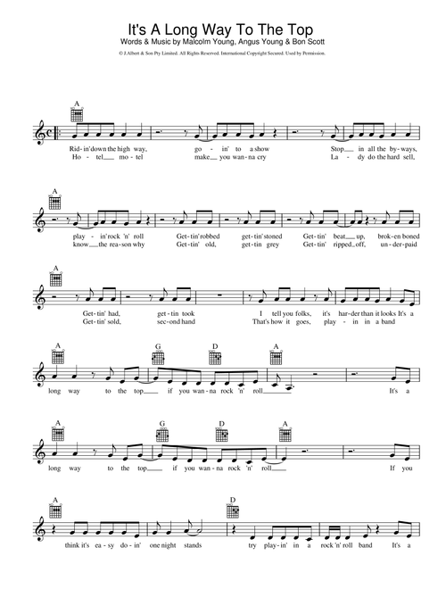 It's A Long Way To The Top (If You Wanna Rock 'n' Roll) - AC/DC (Lead Sheet - Fake Book)
