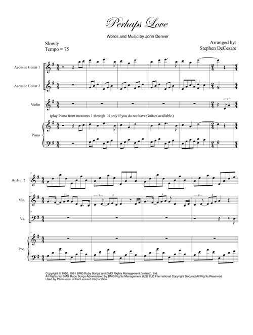 Perhaps Love (Arr. Stephen DeCesare) - John Denver and Placido Domingo (Instrumental Duet and Piano)