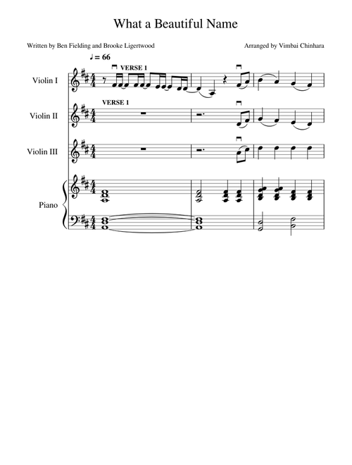 What A Beautiful Name – Brooke Ligertwood, Hillsong Worship What a Beautiful Name - Violin Trio and Piano