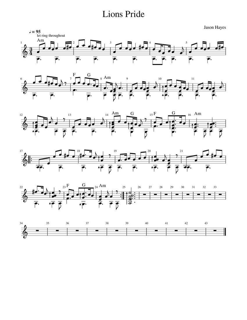Lions_Pride Sheet Music with Chords for Piano (Solo) easy
