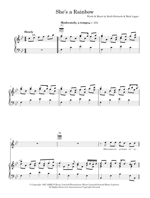 She's A Rainbow - Marianne Faithfull, The Rolling Stones (Piano-Vocal-Guitar (Piano Accompaniment))