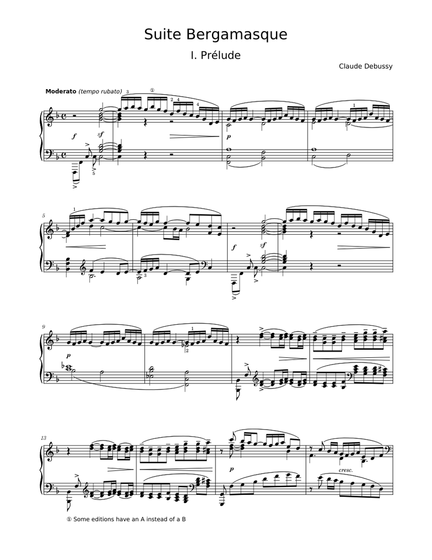 Debussy Suite Bergamasque 1. Prélude Sheet music for Piano (Solo