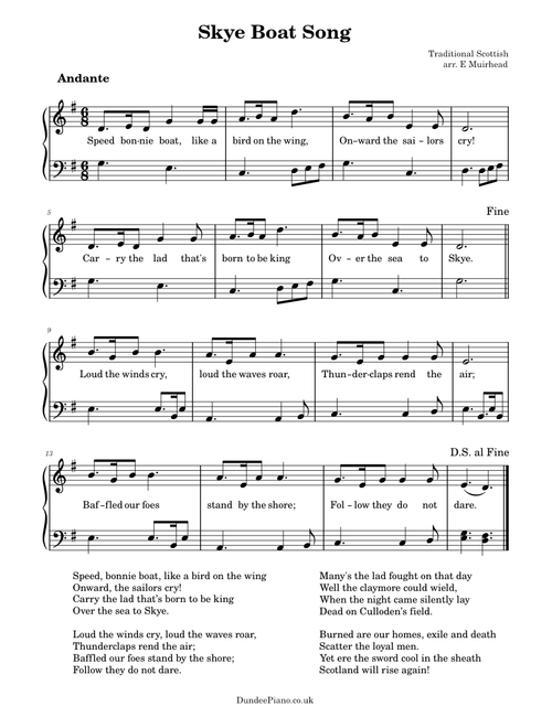 The Skye Boat Song, arranged for piano – Misc Traditional