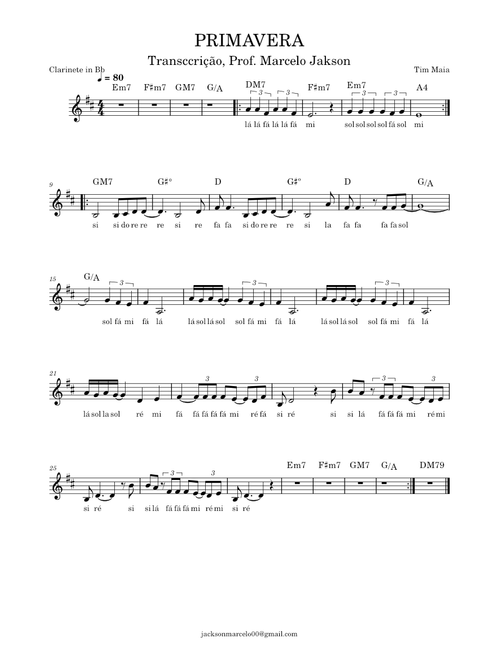 Primavera – Tim Maia PRIMAVERA PARA CLARINETE IN Bb