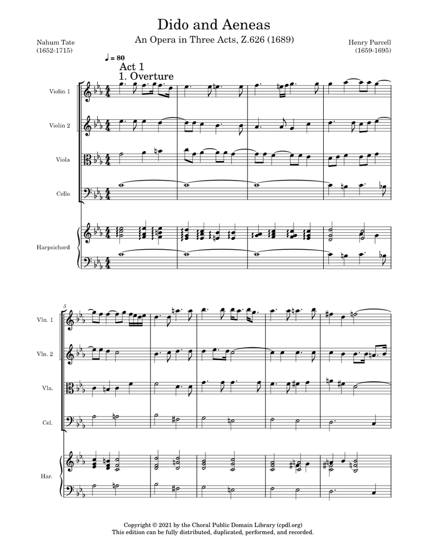 Dido and Aeneas, Z.626 – Henry Purcell Sheet Music for Soprano