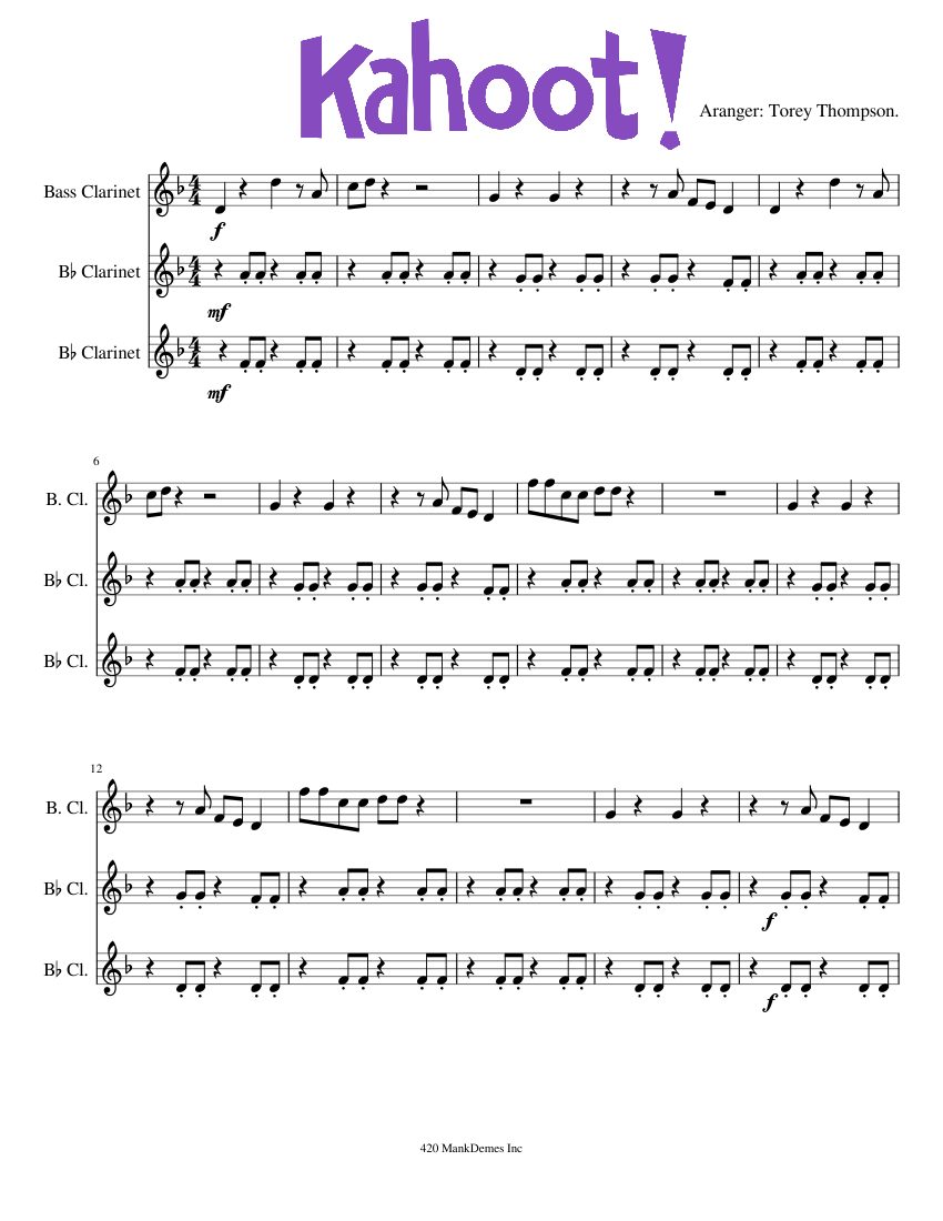 Kahoot for Clarinet Trio Sheet music for Clarinet in b-flat, Clarinet