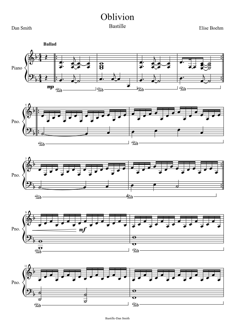ejemplo un acreedor almohadilla Oblivion-Bastille Sheet music for Piano (Solo) | Musescore.com