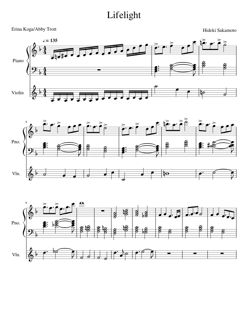 Lifelight (WIP) Sheet music for Piano, Violin (Solo)