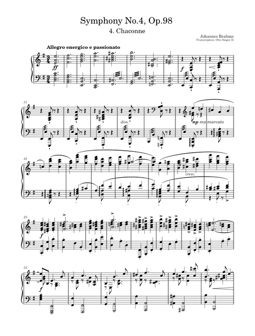 Symphony No.4, Op.98 – Johannes Brahms (4. Chaconne, arr. piano solo)