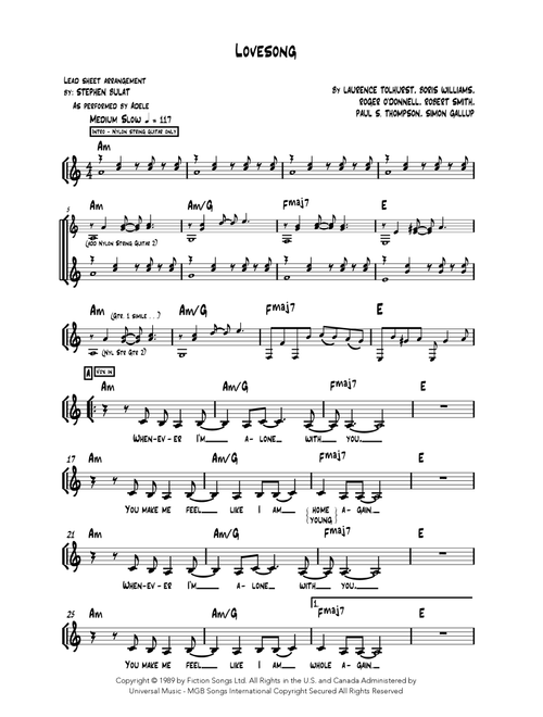Lovesong (Arr. Stephen Bulat) - Adele (Lead Sheet - Fake Book)
