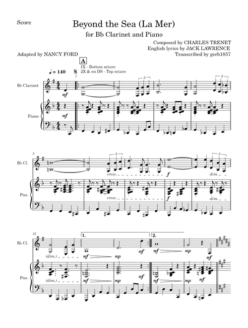 Beyond the Sea (La Mer) – Charles Trenet (Bb Clarinet and Piano)