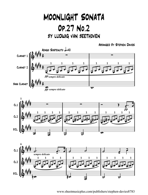 Moonlight Sonata Op.27 No.2 by Ludwig van Beethoven for Clarinet Trio. (Arr. Stephen Davies) (Woodwind Ensemble)