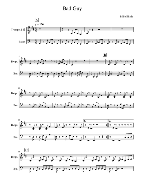 Bad Guy Trumpet and Trombone Duet
