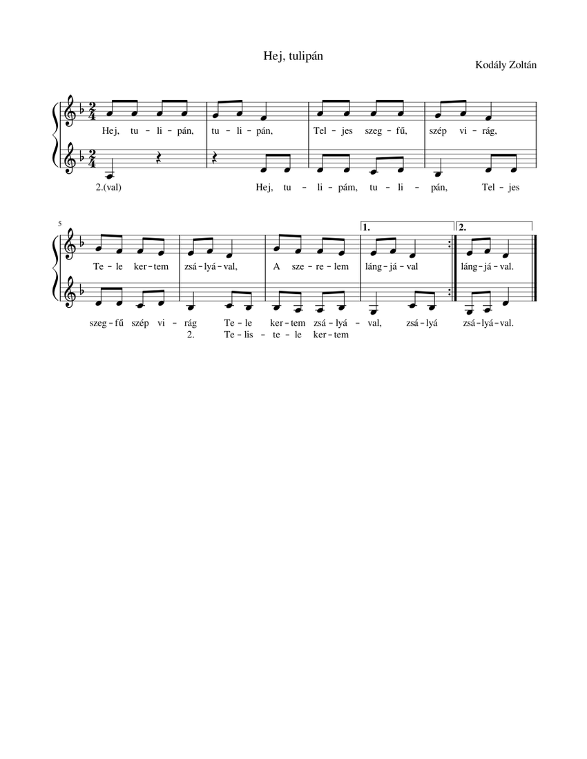 Hej, tulipán Sheet music for Piano (Solo) | Musescore.com
