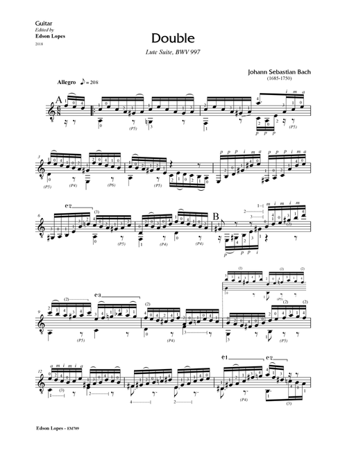 Double (Lute Suite, BWV 997) (Arr. Edson Lopes) (Solo Guitar)