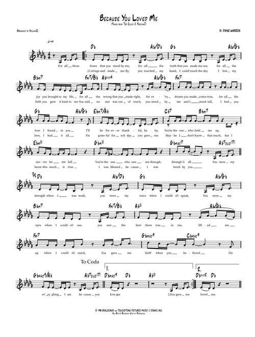 Because You Loved Me (Arr. HelenaJu) - Celine Dion (Lead Sheet - Fake Book)